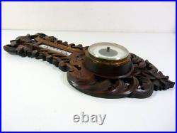 Antique Wall Wood Carved Black Forest Leaves Decoration Barometer & Thermometer Antique Wall Wood Carved Black Forest Leaves Decoration Barometer & Thermometer