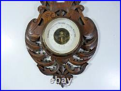 Antique Wall Wood Carved Black Forest Leaves Decoration Barometer & Thermometer Antique Wall Wood Carved Black Forest Leaves Decoration Barometer & Thermometer
