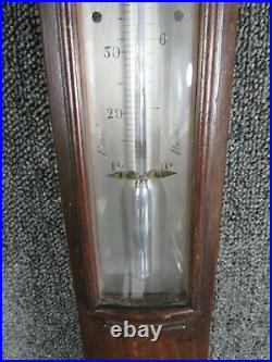 Antique Watkins & Hill English Figured Mahogany Stick Barometer & Thermometer