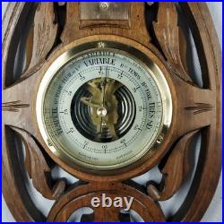 Antique Weather Station Barometer Thermometer in Carved Wood and Beveled Glass Antique Weather Station Barometer Thermometer in Carved Wood and Beveled Glass