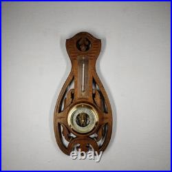 Antique Weather Station Barometer Thermometer in Carved Wood and Beveled Glass Antique Weather Station Barometer Thermometer in Carved Wood and Beveled Glass