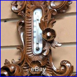 Antique Wood Carved Barometer Thermometer 1890