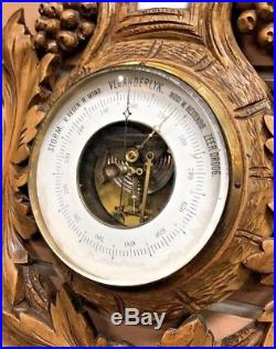 Antique Wood Carved Barometer Thermometer 1890