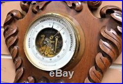 Antique Wood Carved Barometer Thermometer Signed 1890