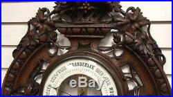 Antique Wood Carved Barometer Thermometer Signed Brevete Paris Black Forest