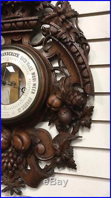 Antique Wood Carved Barometer Thermometer Signed Brevete Paris Black Forest