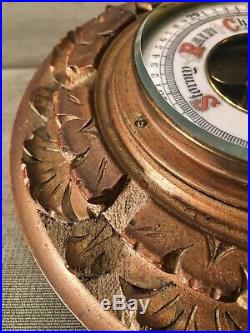 Antique Wood Carved Barometer Weather Station