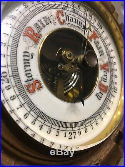 Antique Wood Carved Barometer Weather Station