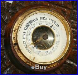 Antique Wood German Barometer STURMISCH REGEN VERANDERLICH SCHON S. Trocken