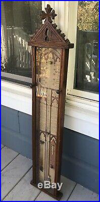 Antique Wooden 19th Century Admiral Fitzroy Barometer Thermometer 44 Inch