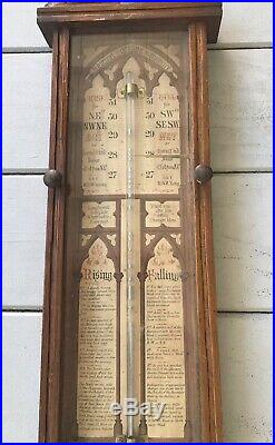 Antique Wooden 19th Century Admiral Fitzroy Barometer Thermometer 44 Inch