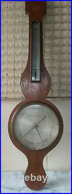 Antique Worcester Georgian Wood Inlay Wheel Barometer Works Needs Glass Repair