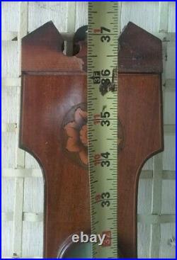 Antique Worcester Georgian Wood Inlay Wheel Barometer Works Needs Glass Repair