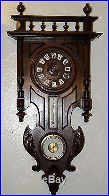 Antique Working 19th C. French Victorian Walnut Barometer Thermometer Wall Clock