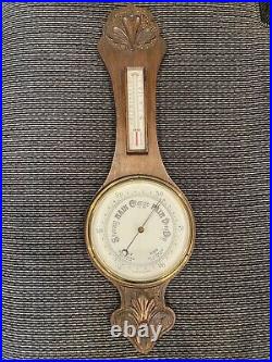 Antique aneroid barometer thermometer hand carved Wood case 31 fahr + centi