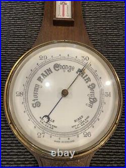 Antique aneroid barometer thermometer hand carved Wood case 31 fahr + centi