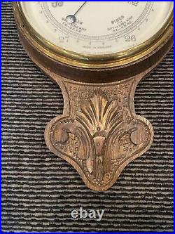 Antique aneroid barometer thermometer hand carved Wood case 31 fahr + centi