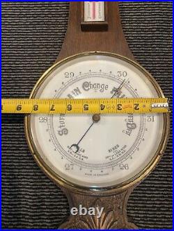 Antique aneroid barometer thermometer hand carved Wood case 31 fahr + centi