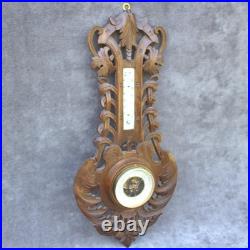 Antique barometer 1920s Germany black forest weather instrument hand-carved uniq
