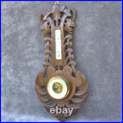 Antique barometer 1920s Germany black forest weather instrument hand-carved uniq