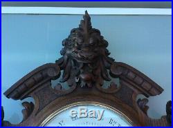 Antique barometer anéroïde Wood carved Paris Dragon Lion head Black Forest Old