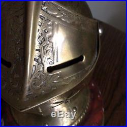 Antique barometer silvered engraved knights Bronze medieval helmets w visors