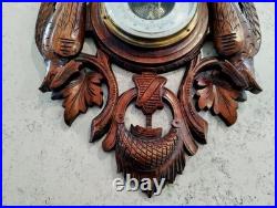 Antique barometer/thermometer black forest wood carved hunting theme, working
