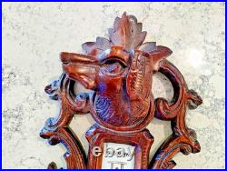 Antique barometer/thermometer black forest wood carved hunting theme, working