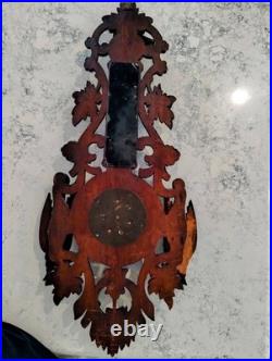 Antique barometer/thermometer black forest wood carved hunting theme, working