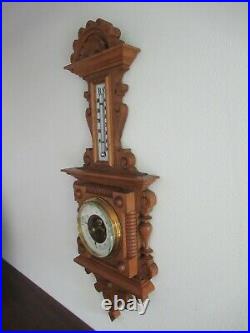 Antique barometer / thermometer from around 1920, natural oak from Germany