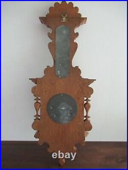 Antique barometer / thermometer from around 1920, natural oak from Germany