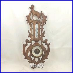 Antique black forest style wood carved design hunting barometer thermometer Antique black forest style wood carved design hunting barometer thermometer