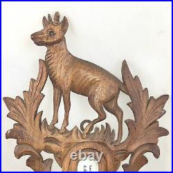 Antique black forest style wood carved design hunting barometer thermometer