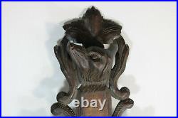 Antique black forest wood carved barometer hunting theme dog
