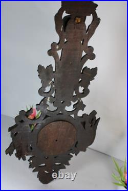 Antique black forest wood carved barometer hunting theme dog