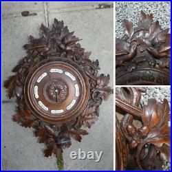 Antique black forest wood carved wall barometer Birds nest oak leaves