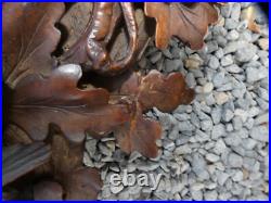Antique black forest wood carved wall barometer Birds nest oak leaves
