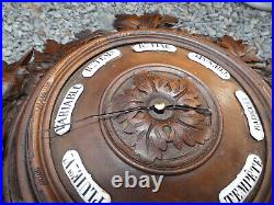 Antique black forest wood carved wall barometer Birds nest oak leaves