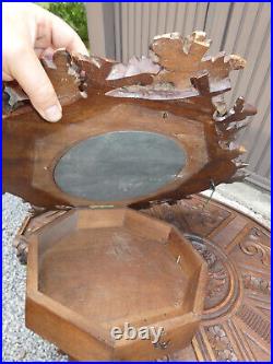 Antique black forest wood carved wall barometer Birds nest oak leaves