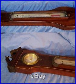 Antique c1860 CORTI Burlwood Banjo Wall Barometer Thermometer with Level INLAID