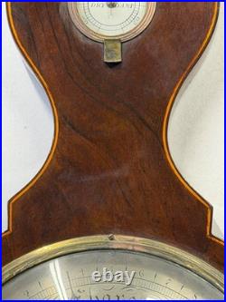 Antique c 1830 C. Somalvico mahogany inlaid wheel banjo barometer satinwood Antique c 1830 C. Somalvico mahogany inlaid wheel banjo barometer satinwood