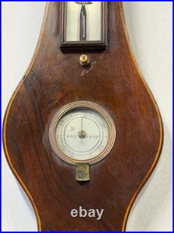 Antique c 1830 C. Somalvico mahogany inlaid wheel banjo barometer satinwood Antique c 1830 C. Somalvico mahogany inlaid wheel banjo barometer satinwood