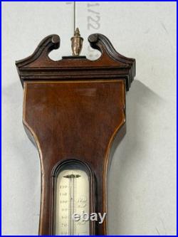 Antique c 1830 C. Somalvico mahogany inlaid wheel banjo barometer satinwood Antique c 1830 C. Somalvico mahogany inlaid wheel banjo barometer satinwood