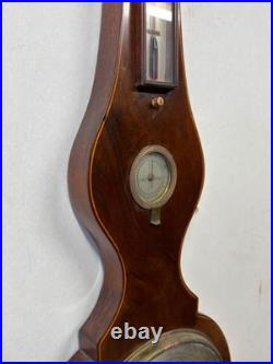 Antique c 1830 C. Somalvico mahogany inlaid wheel banjo barometer satinwood Antique c 1830 C. Somalvico mahogany inlaid wheel banjo barometer satinwood