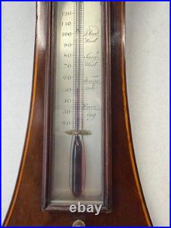 Antique c 1830 C. Somalvico mahogany inlaid wheel banjo barometer satinwood Antique c 1830 C. Somalvico mahogany inlaid wheel banjo barometer satinwood