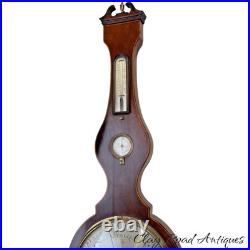 Antique c 1830 C. Somalvico mahogany inlaid wheel banjo barometer satinwood Antique c 1830 C. Somalvico mahogany inlaid wheel banjo barometer satinwood