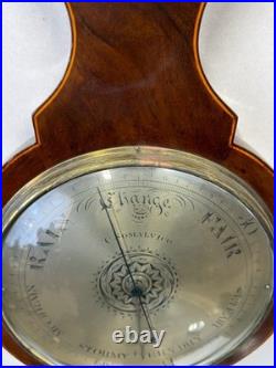 Antique c 1830 C. Somalvico mahogany inlaid wheel banjo barometer satinwood Antique c 1830 C. Somalvico mahogany inlaid wheel banjo barometer satinwood