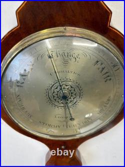 Antique c 1830 C. Somalvico mahogany inlaid wheel banjo barometer satinwood Antique c 1830 C. Somalvico mahogany inlaid wheel banjo barometer satinwood
