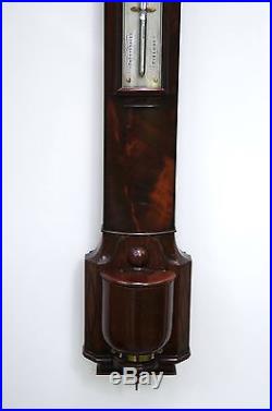 Antique c. 1837 English London Mahogany Cistern Barometer with Thermometer Box