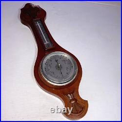 Antique c. 1930 Torwin Hand Carved Aneroid Banjo Barometer Thermometer Walnut